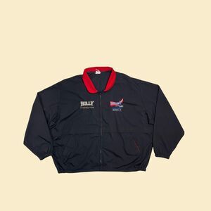 1990s 2XL Marathon Oil jacket, vintage zip up black & red lightweight jacket